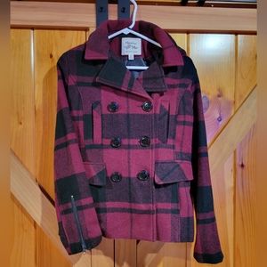 Maralyn and Me Plaid Womens Pea Coat NWOT